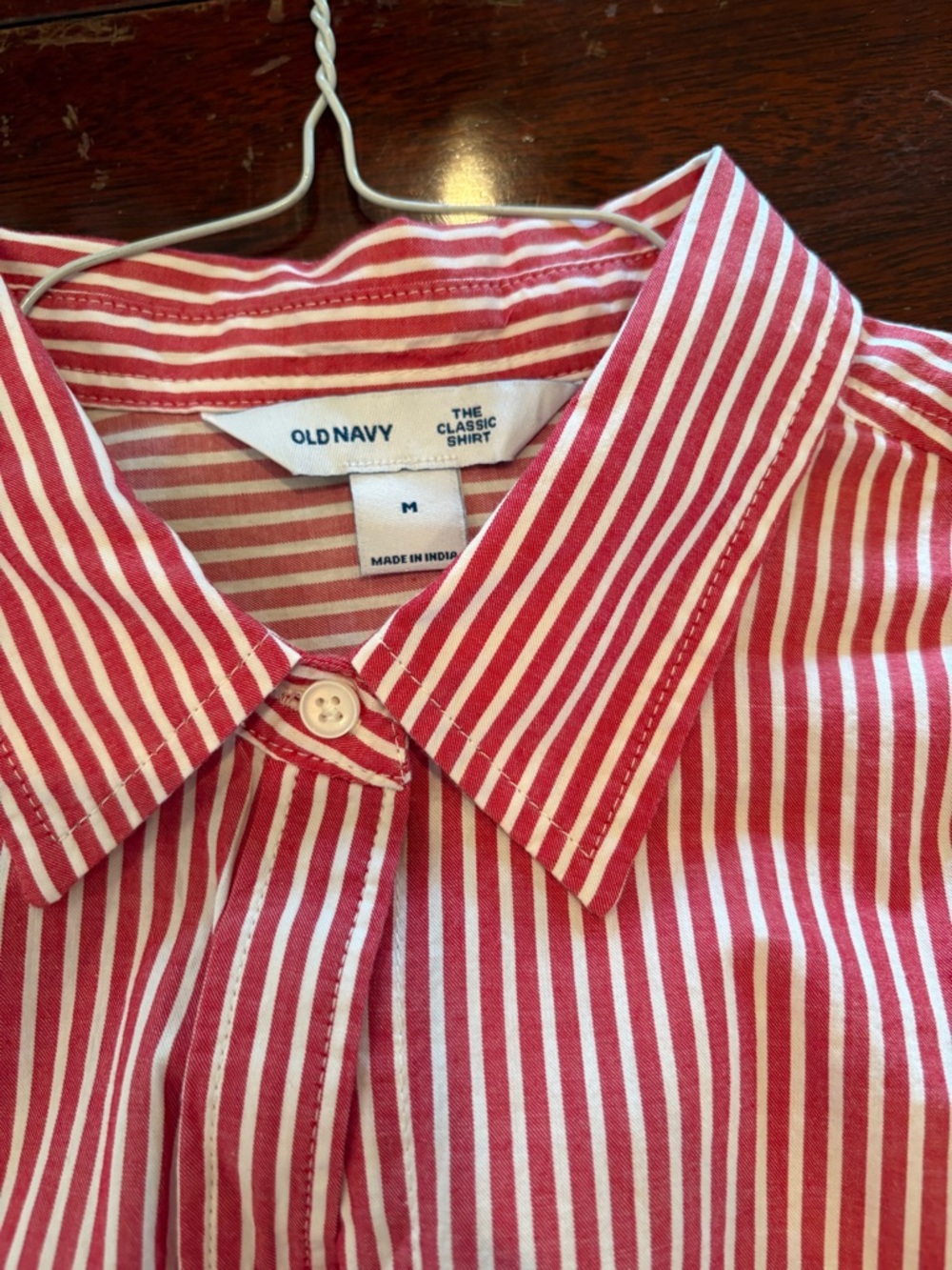 Old Navy Red and White Striped Button-Up Shirt - Picture 2 of 3